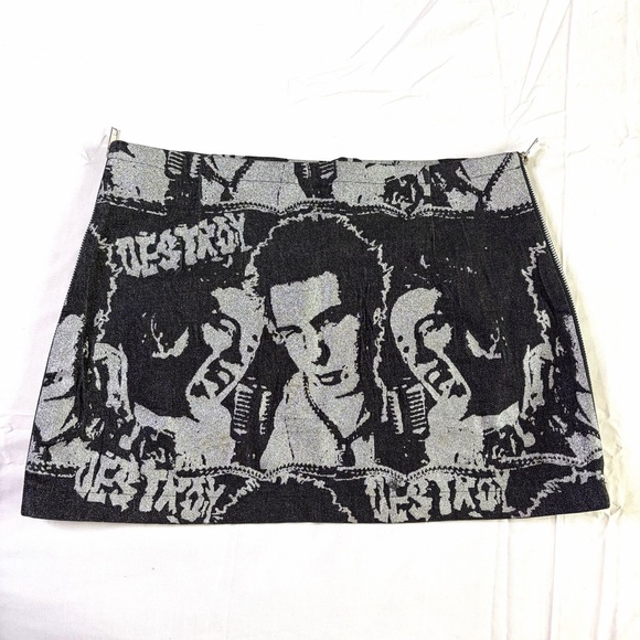 Mosquitohead vintage 90s Y2K mini glitter skirt made in USA graphic sz L black - Picture 13 of 14